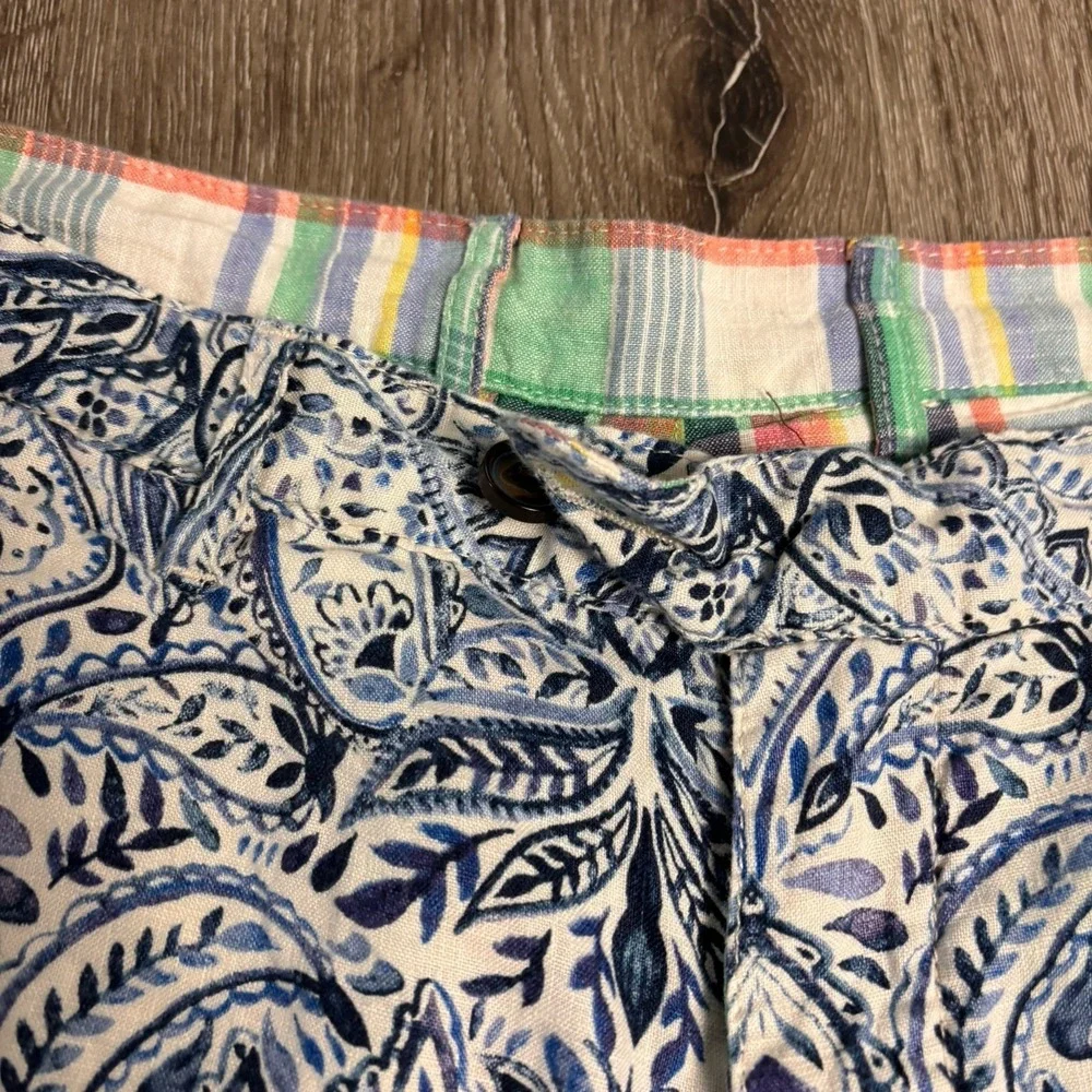 Tommy‎ Bahama Linen Shorts Mens 38 Plaid Paisley Flat Front Reversible 10